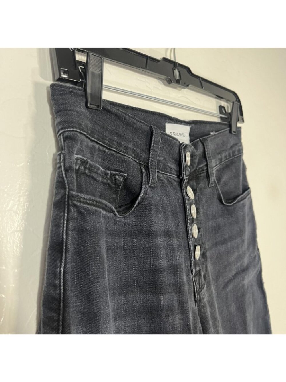 FRAME Le Palazzo Jeans Womens 26 Black Charcoal High Rise Wide Leg 26x29 Denim - Picture 2 of 9